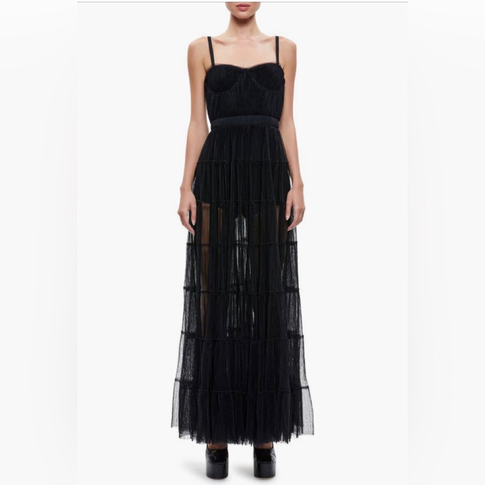 NWT $695 Alice + Olivia Deena Pleated Maxi Dress in BLACK, size 10! - Picture 1 of 5